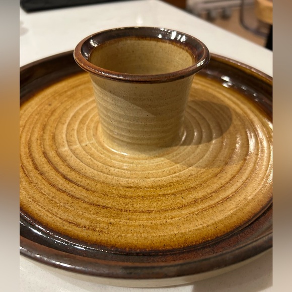 Vintage pottery Chip Dip Platter Serving Tray Appetizer brown  12.5” - Picture 3 of 10